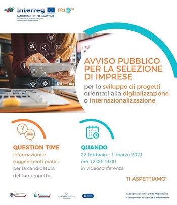 22 febbraio e 1 marzo 2021 - Progetto FrINet4.0: orientamento sulla candidatura delle imprese beneficiarie