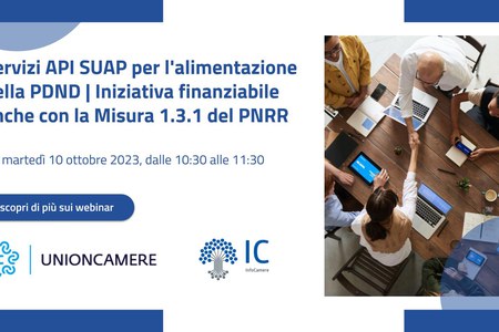 10 ottobre 2023 dalle ore 10:30 Webinar PNRR Misura 1.3.1. PDND per i Comuni con SUAP camerale