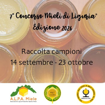 Fino al 23 ottobre 2026 , aperte le iscrizioni al 7° Concorso Mieli di Liguria®