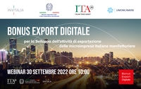 30 settembre 2022 - Webinar "Bonus per l’Export Digitale" - settore manifatturiero