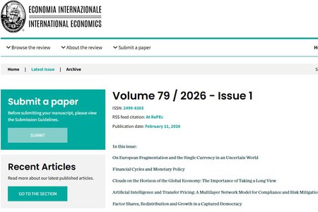 12 febbraio - online il primo numero anno 2026 di Economia Internazionale/International Economics