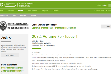 15 Febbraio 2022 - online il primo numero di Economia Internazionale/International Economics