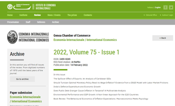 15 Febbraio 2022 - Online la prima uscita del 75° volume di Economia Internazionale
