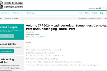 22 febbraio 2024 - online il primo numero di Economia Internazionale/International Economics