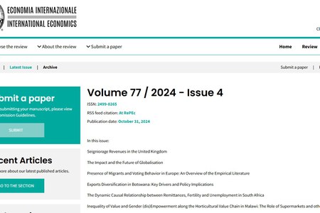 31 ottobre - Pubblicato  il numero di novembre di Economia Internazionale/International Economics
