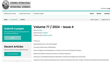 31 ottobre 2024 - online il quarto numero di Economia Internazionale/International Economics