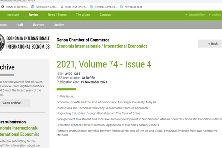 17 novembre 2021 - online il quarto numero di Economia Internazionale/International Economics
