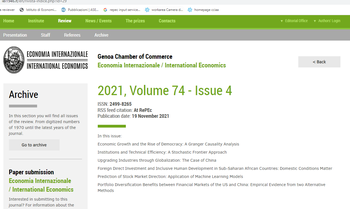 17 novembre 2021 - Economia Internazionale/International Economics: è online l'ultimo  numero di quest'anno
