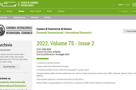 3 maggio 2022 - online il secondo numero di Economia Internazionale/International Economics