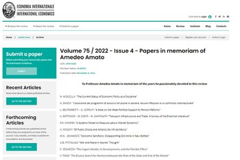 8 novembre 2022 - Online il numero di Economia Internazionale dedicato al Prof. Amedeo Amato